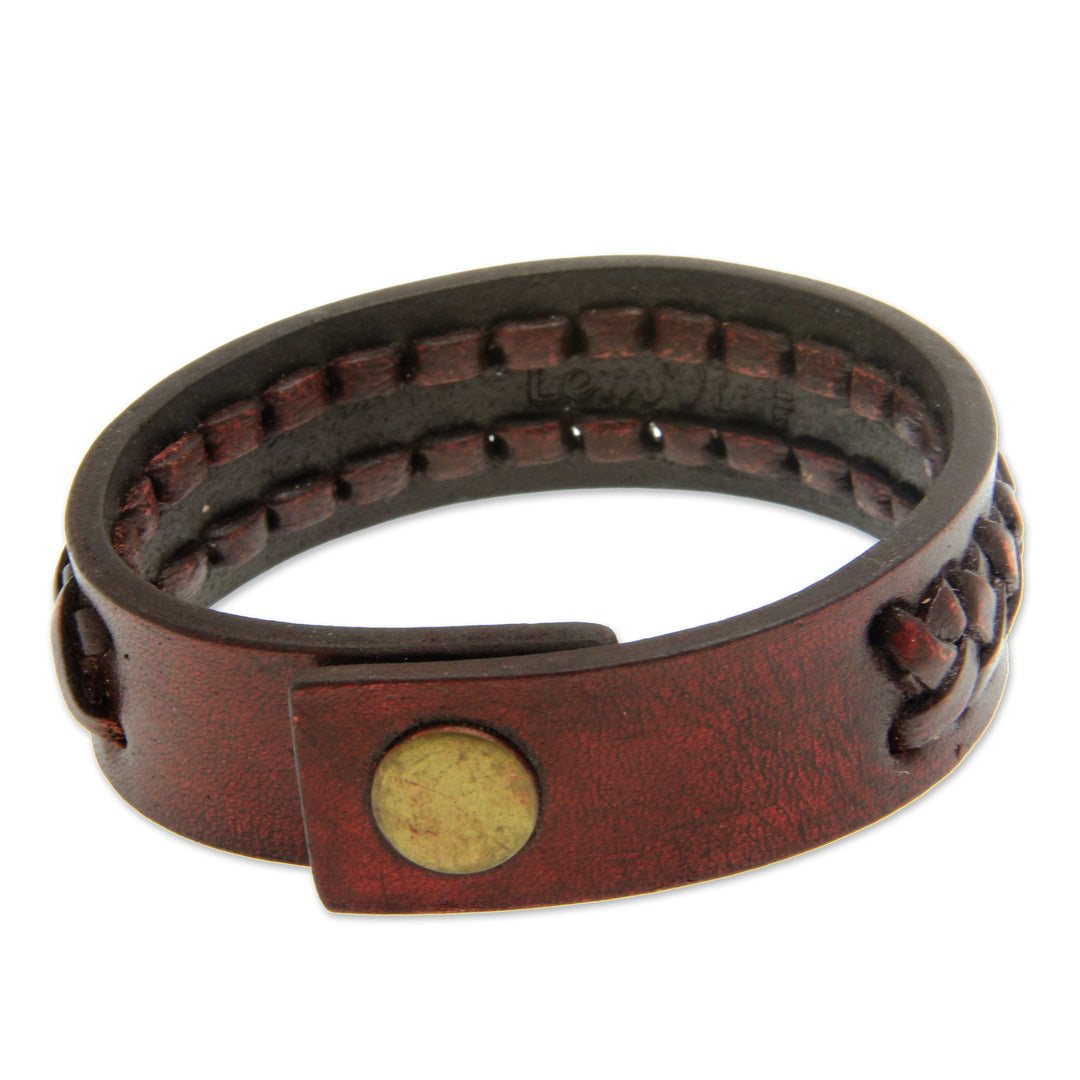 Artisan Crafted Indonesian Leather Bracelet - Brown Kingdom Warrior