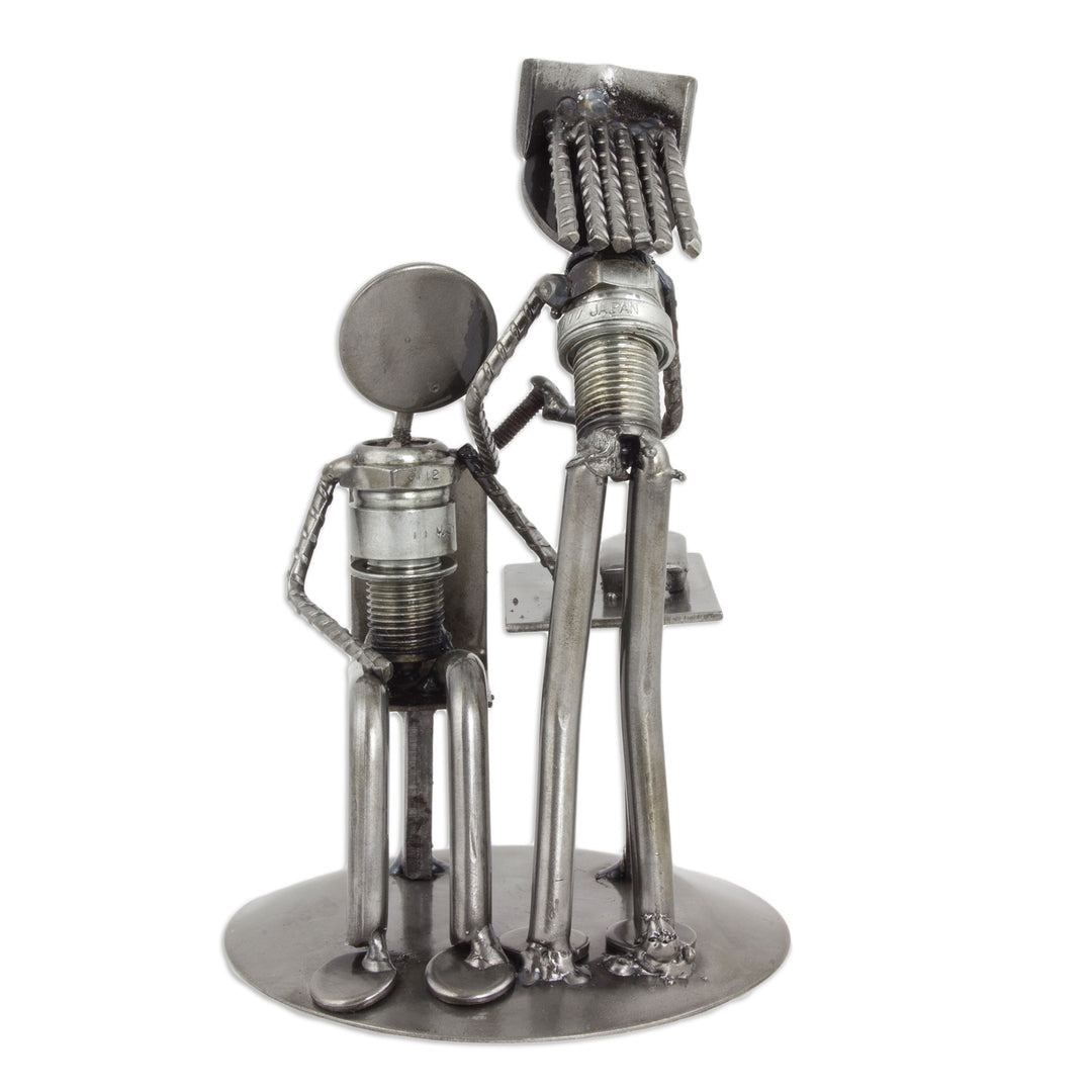Recycled Car Part Nurse and Patient Sculpture - Beloved Nurse