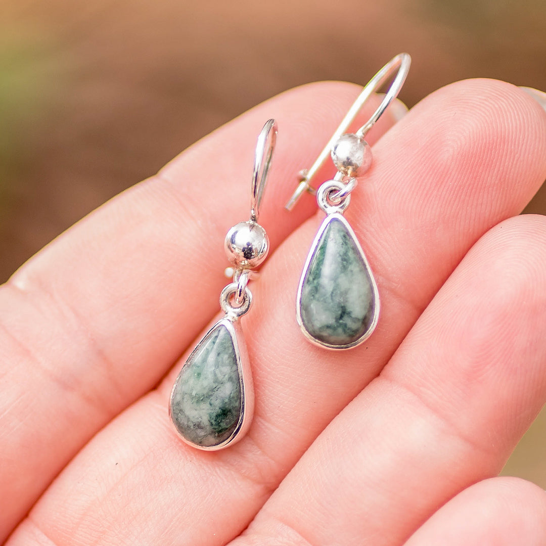Fair Trade Sterling Silver Dangle Jade Earrings - Pale Green Tears