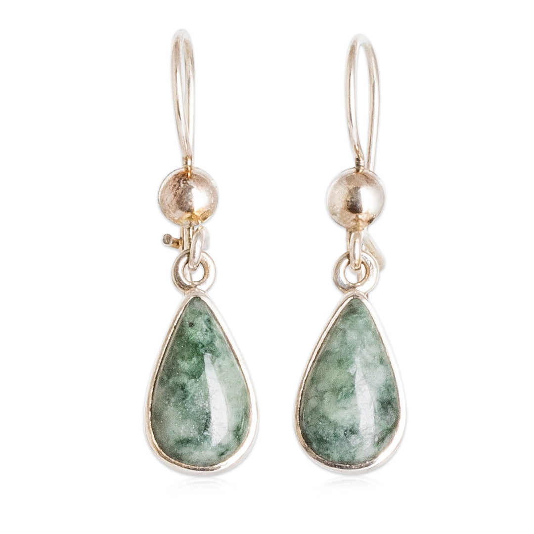 Fair Trade Sterling Silver Dangle Jade Earrings - Pale Green Tears
