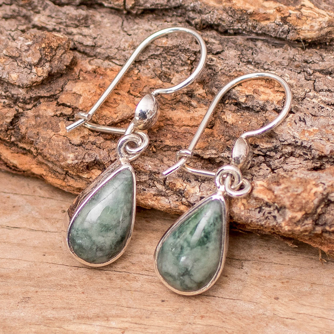 Fair Trade Sterling Silver Dangle Jade Earrings - Pale Green Tears
