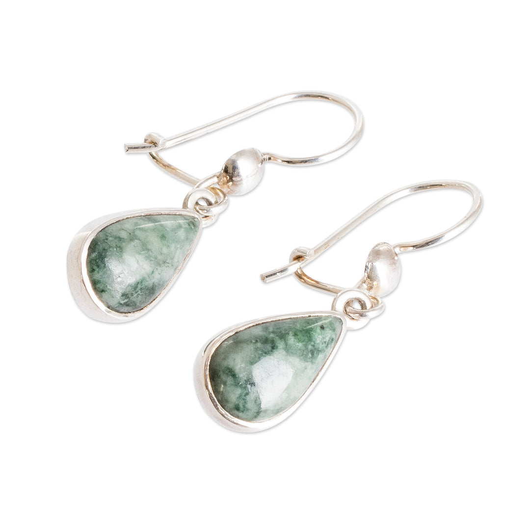 Fair Trade Sterling Silver Dangle Jade Earrings - Pale Green Tears