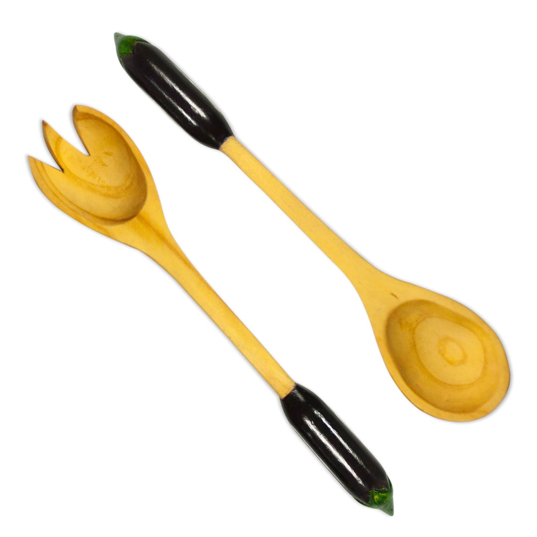 Wood salad serving set (Pair) - Eggplant