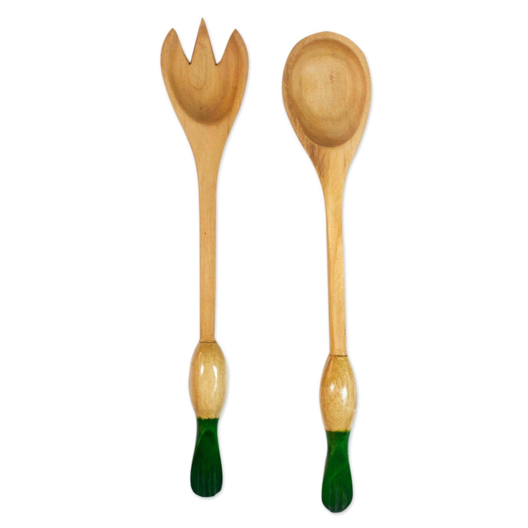 Wood Salad Serving Set - Green Onion
