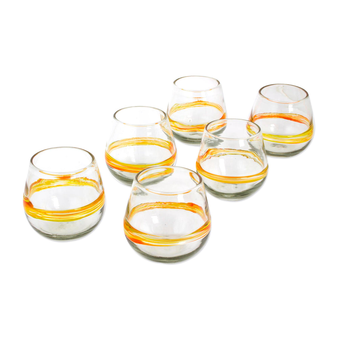Handblown Recycled Glasses with Yellow Accents - Round Ribbon of Sunshine