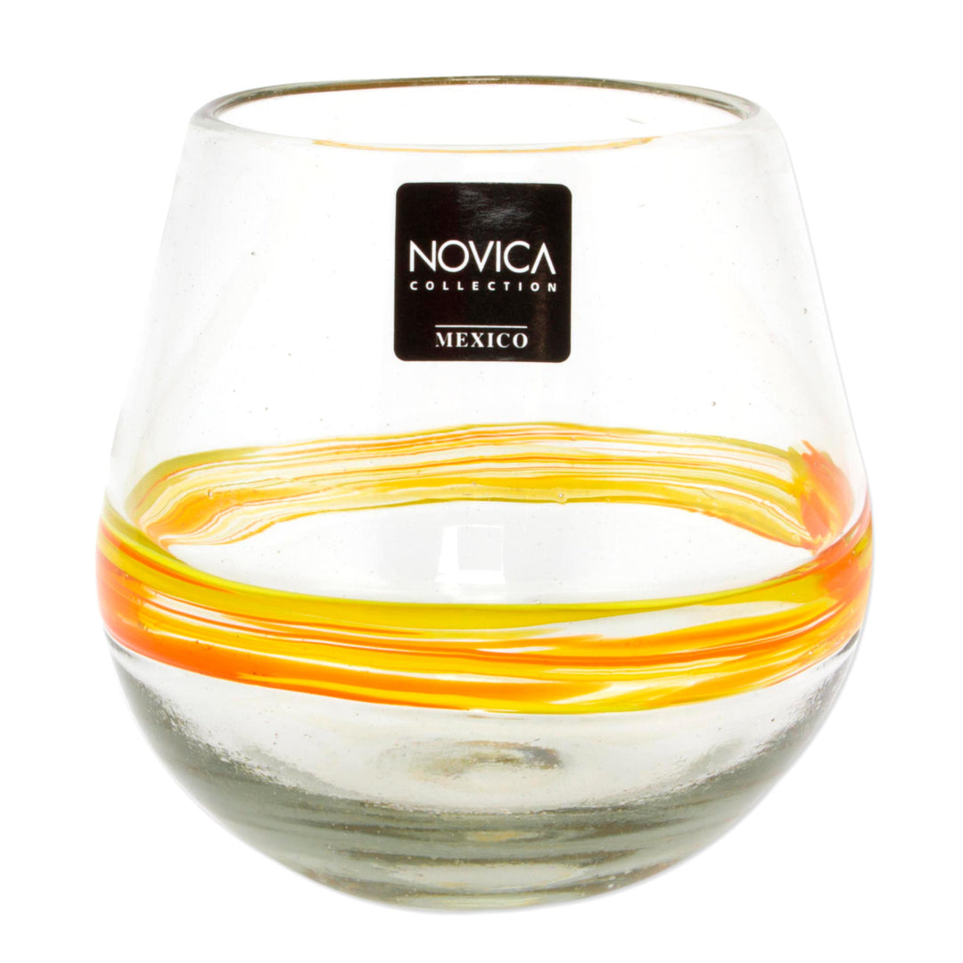 Handblown Recycled Glasses with Yellow Accents - Round Ribbon of Sunshine