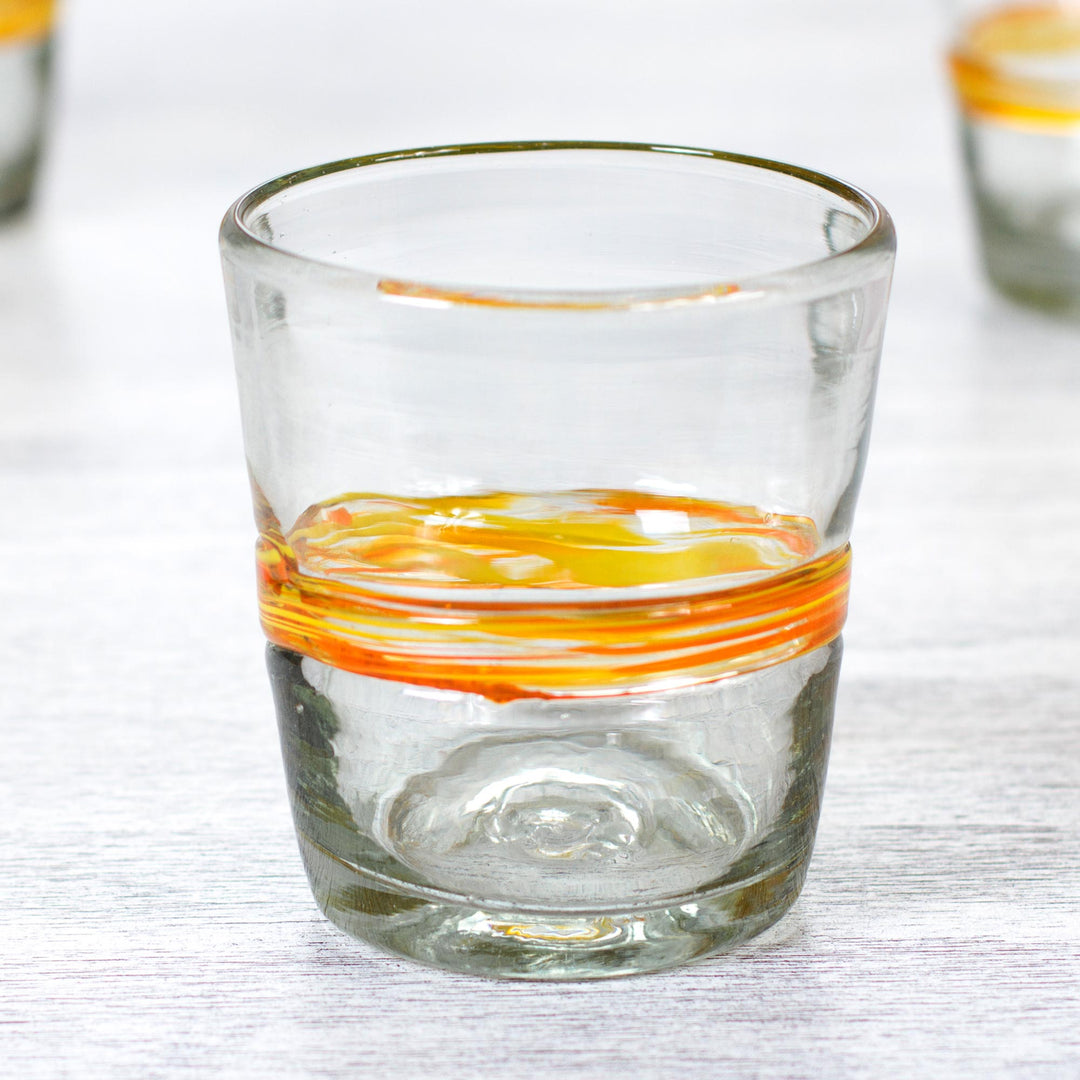 Set of 6 Eco-Friendly Handblown Rock Glasses in Golden Hues - Ribbon of Sunshine