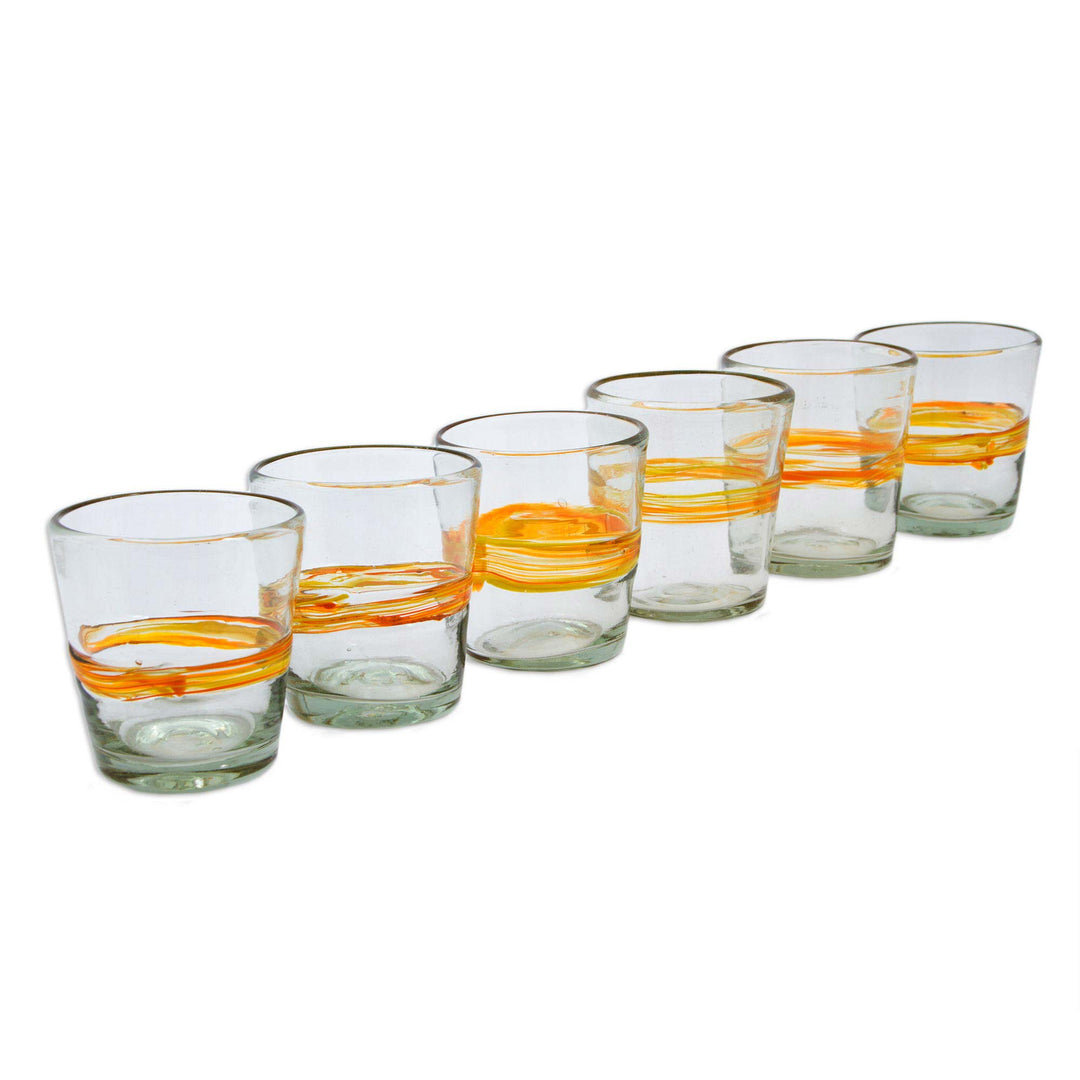 Set of 6 Eco-Friendly Handblown Rock Glasses in Golden Hues - Ribbon of Sunshine