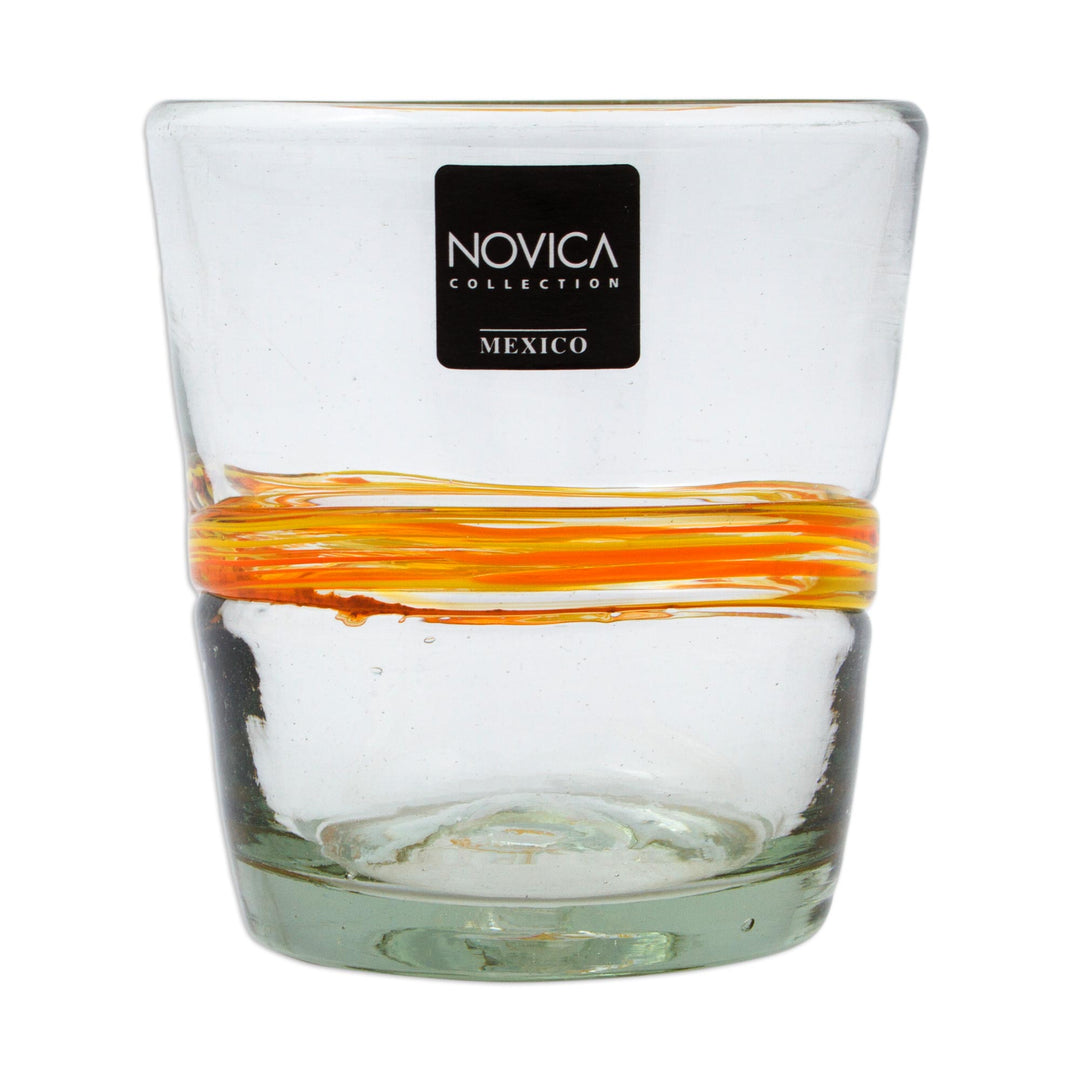Set of 6 Eco-Friendly Handblown Rock Glasses in Golden Hues - Ribbon of Sunshine