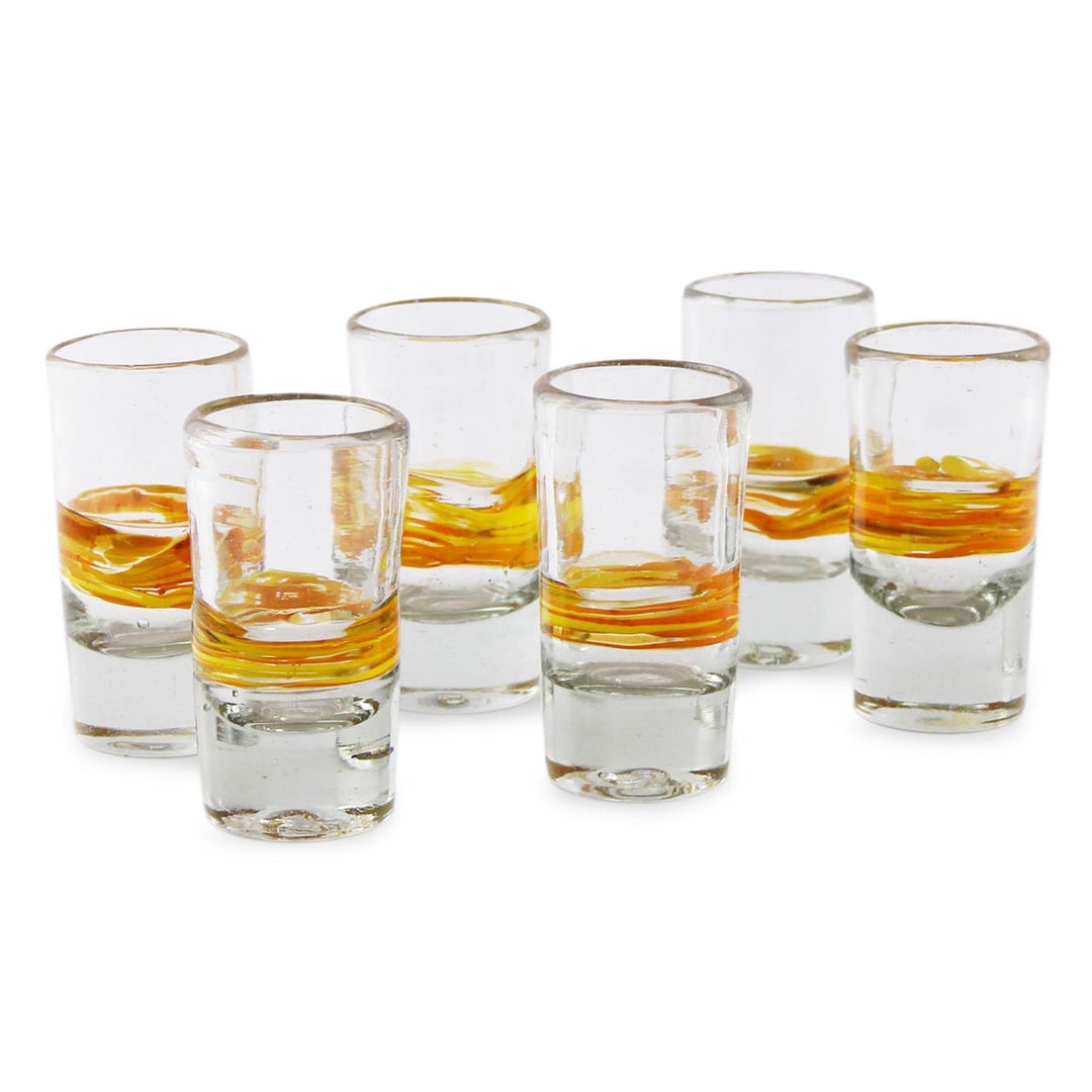 Handblown Glass Striped Tequila Shot Drinkware (Set of 6) - Ribbon of Sunshine