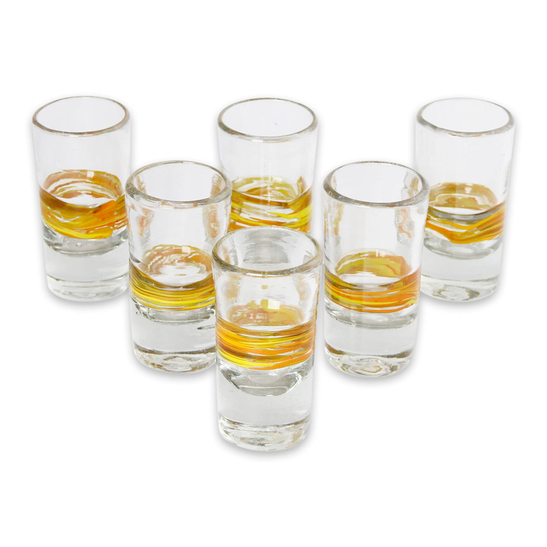 Handblown Glass Striped Tequila Shot Drinkware (Set of 6) - Ribbon of Sunshine
