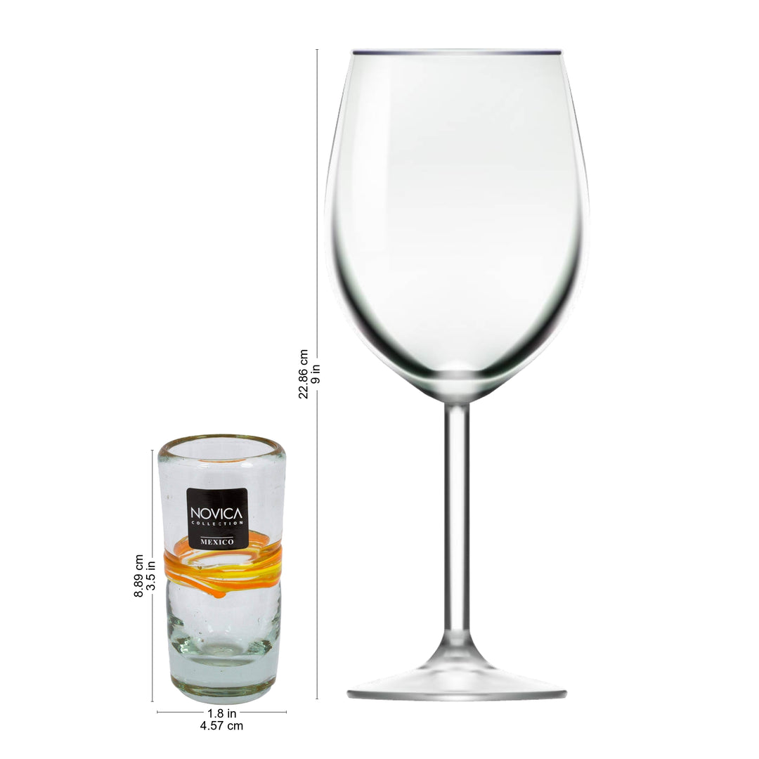 Handblown Glass Striped Tequila Shot Drinkware (Set of 6) - Ribbon of Sunshine