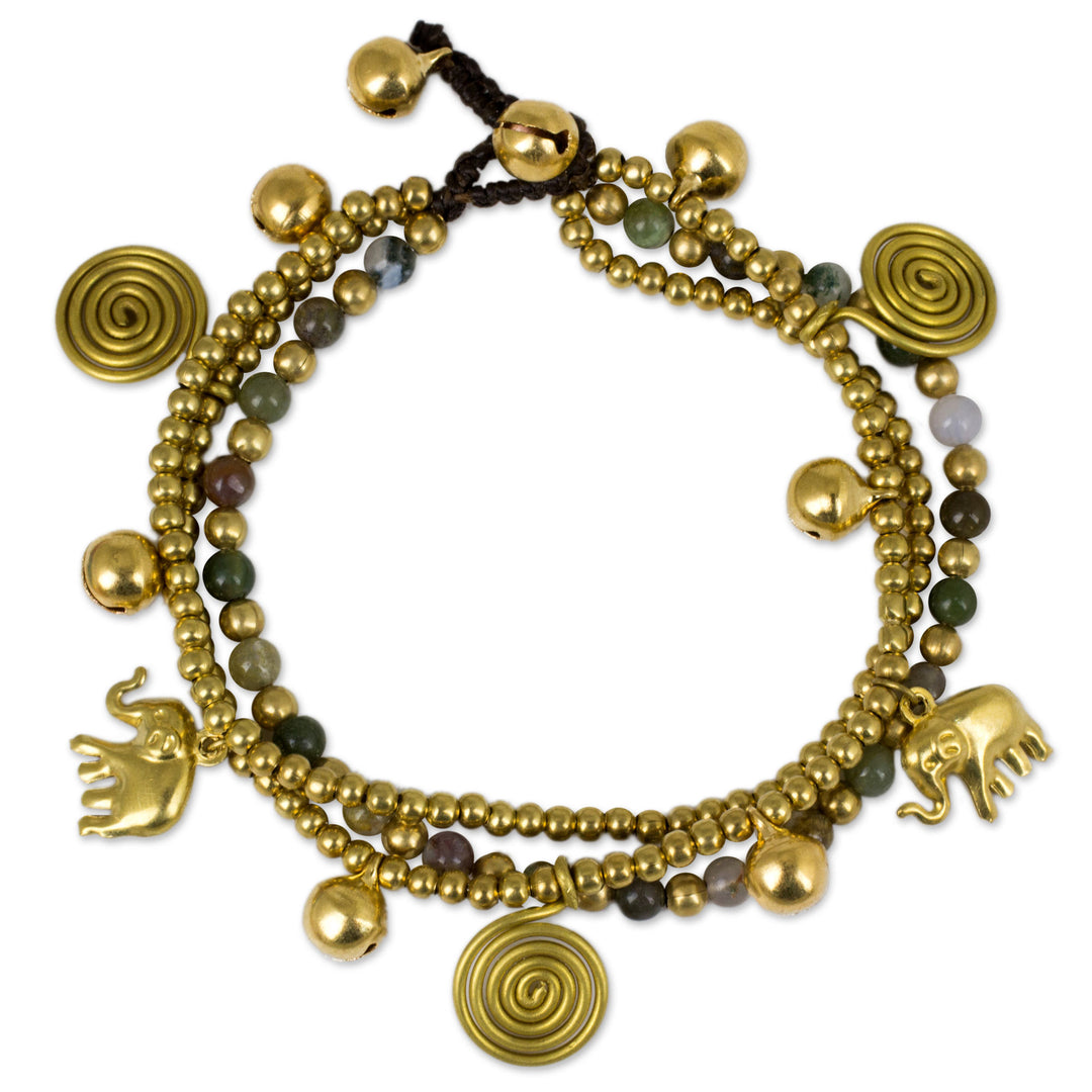 Jasper and Brass Beaded Charm Bracelet - Colorful Siam Elephants
