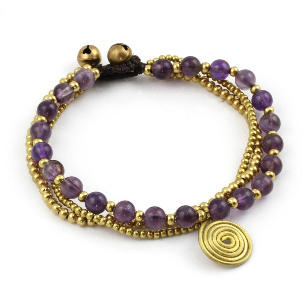 Hand Made Brass Beaded Amethyst Bracelet - Daydreams