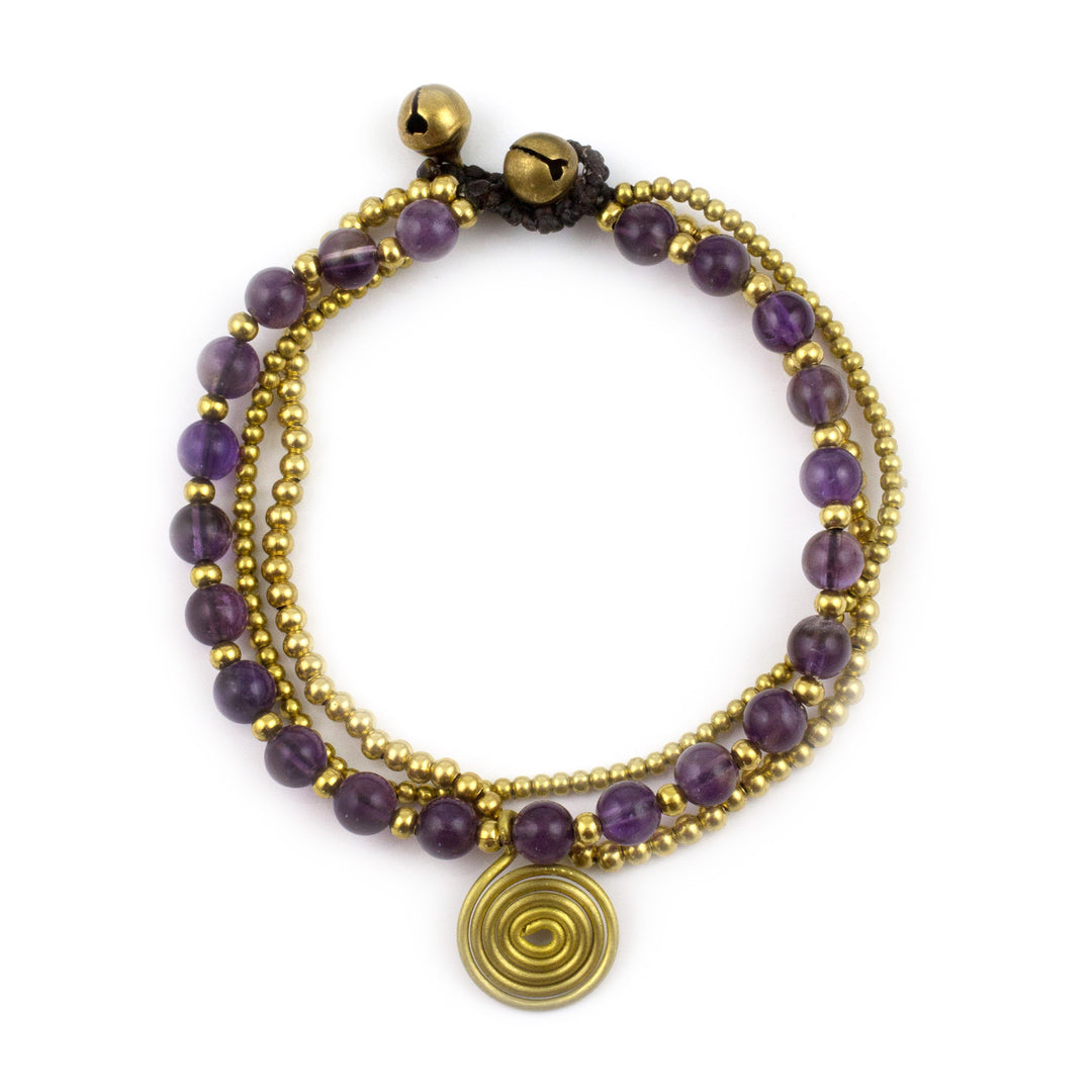 Hand Made Brass Beaded Amethyst Bracelet - Daydreams