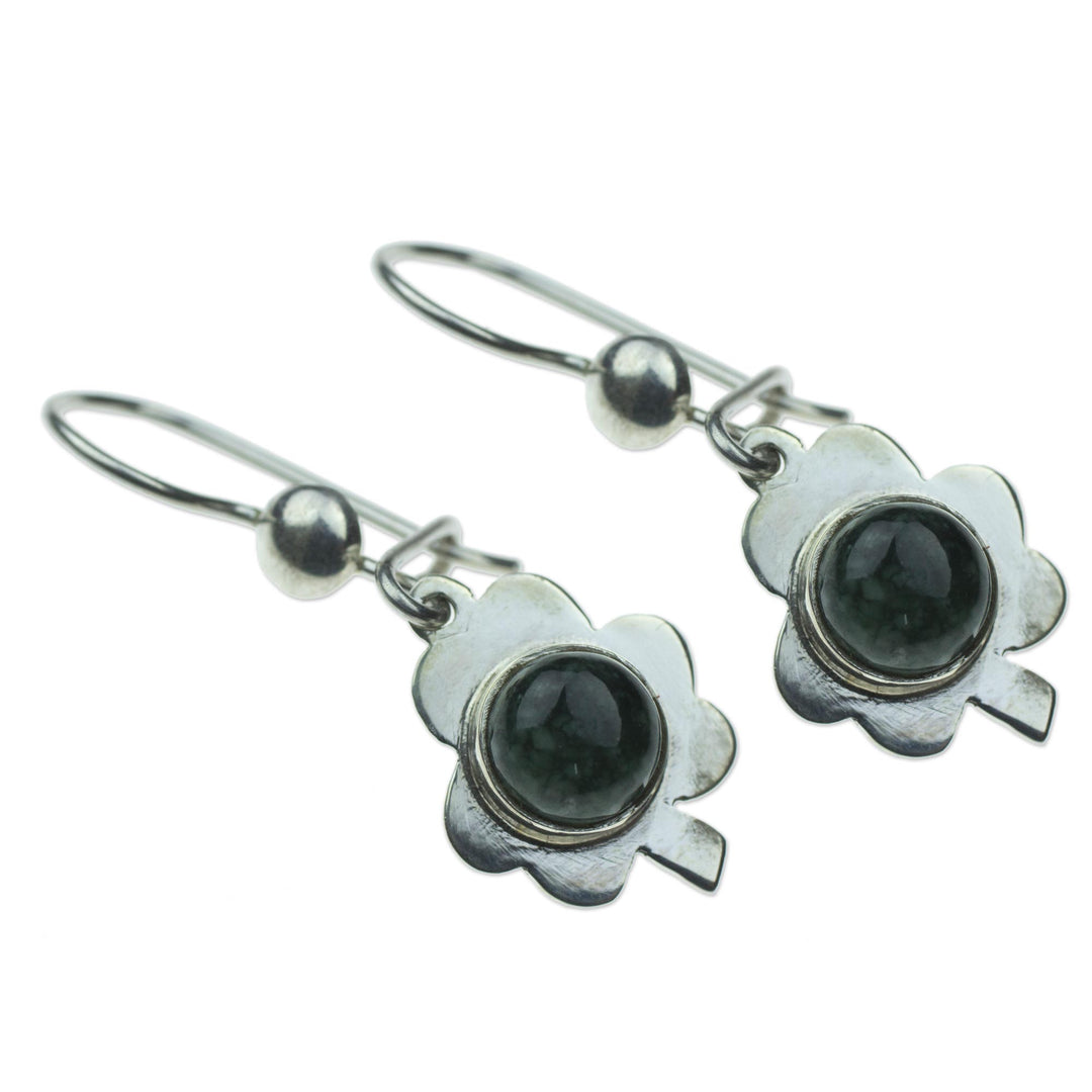 Jade Dangle Earrings from Guatemala - Dark Green Clover
