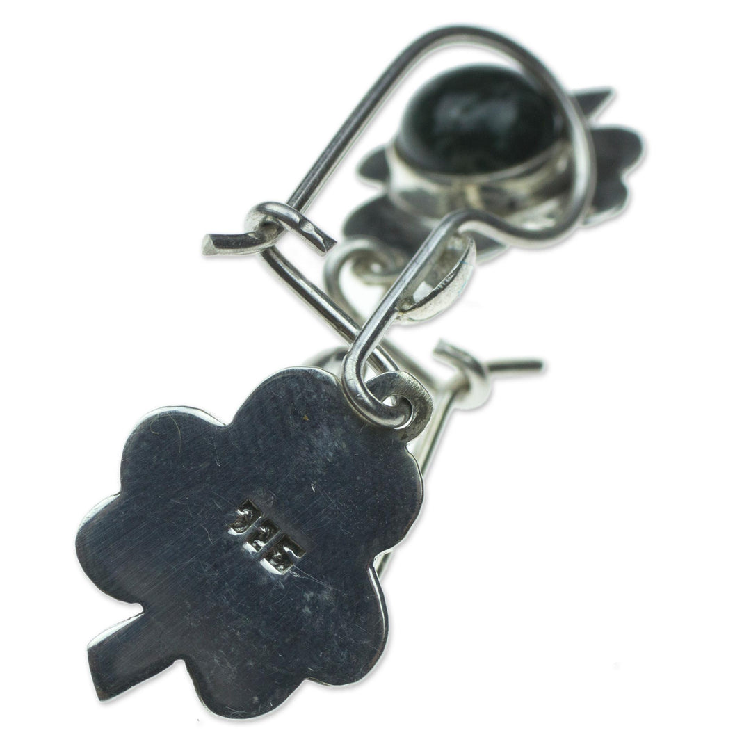 Jade Dangle Earrings from Guatemala - Dark Green Clover
