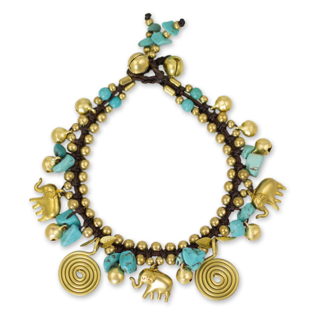 Calcite and Brass Elephant Charm Bracelet - Splendor of Siam