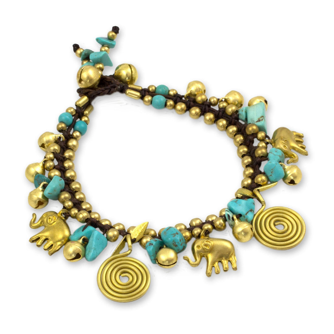 Calcite and Brass Elephant Charm Bracelet - Splendor of Siam