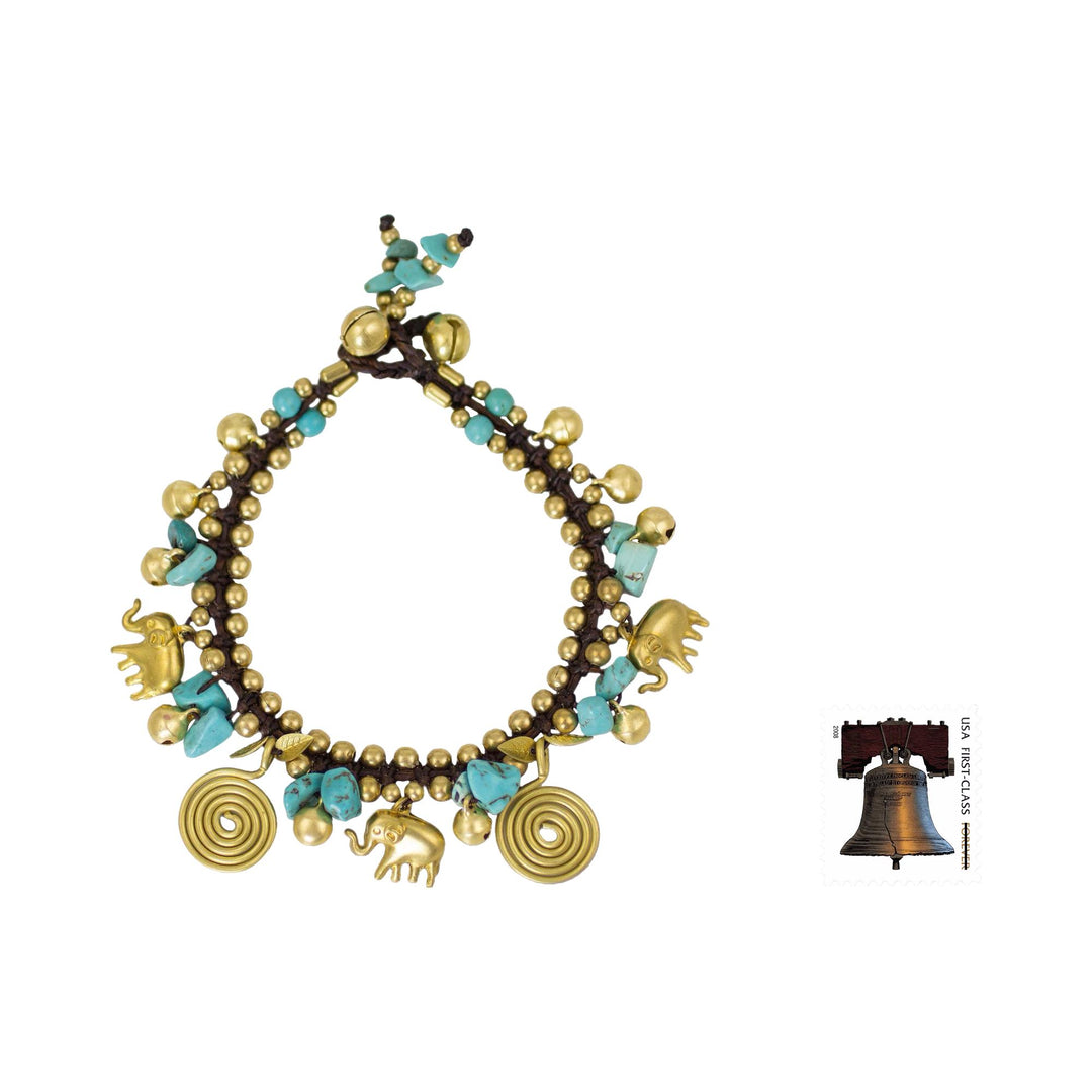 Calcite and Brass Elephant Charm Bracelet - Splendor of Siam