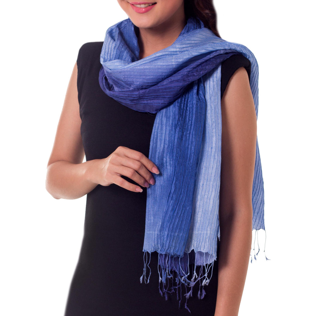 Silk Scarf in Blue Ombre - Royal Blue Transition