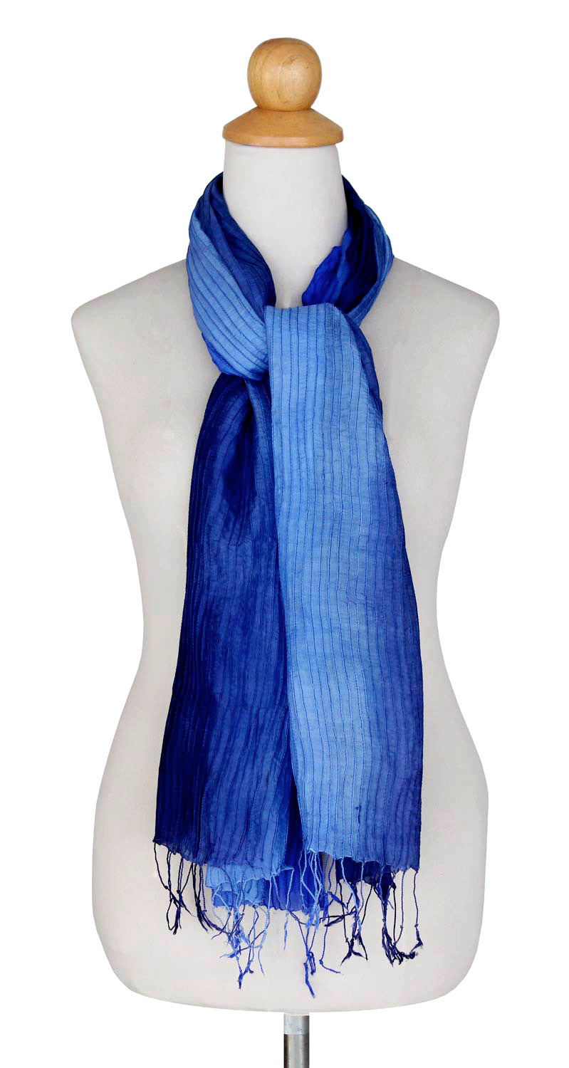 Silk Scarf in Blue Ombre - Royal Blue Transition