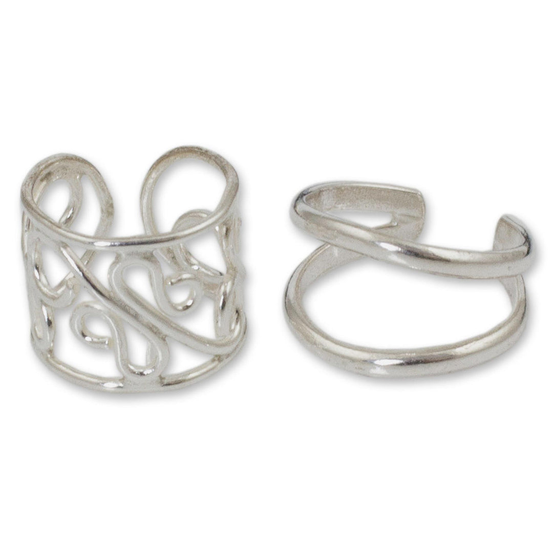 Sterling silver ear cuff earrings (Pair) - Sleek Filigree