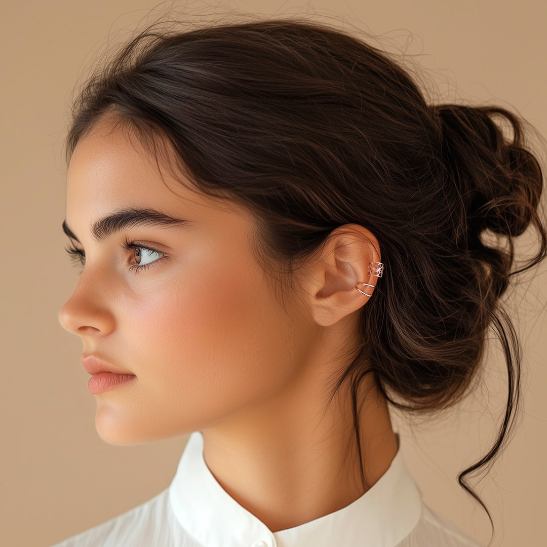 Sterling silver ear cuff earrings (Pair) - Sleek Filigree