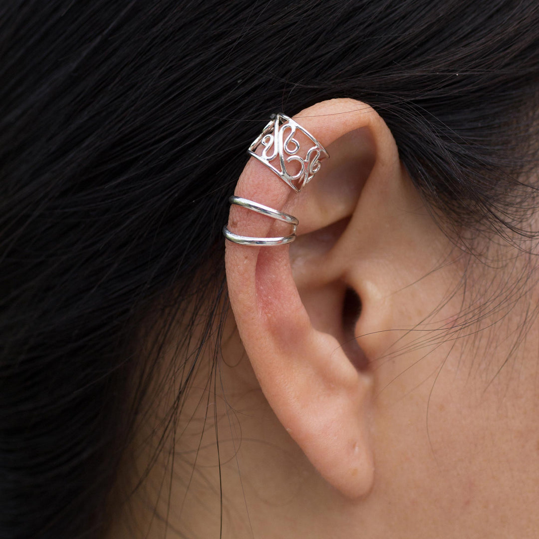 Sterling silver ear cuff earrings (Pair) - Sleek Filigree