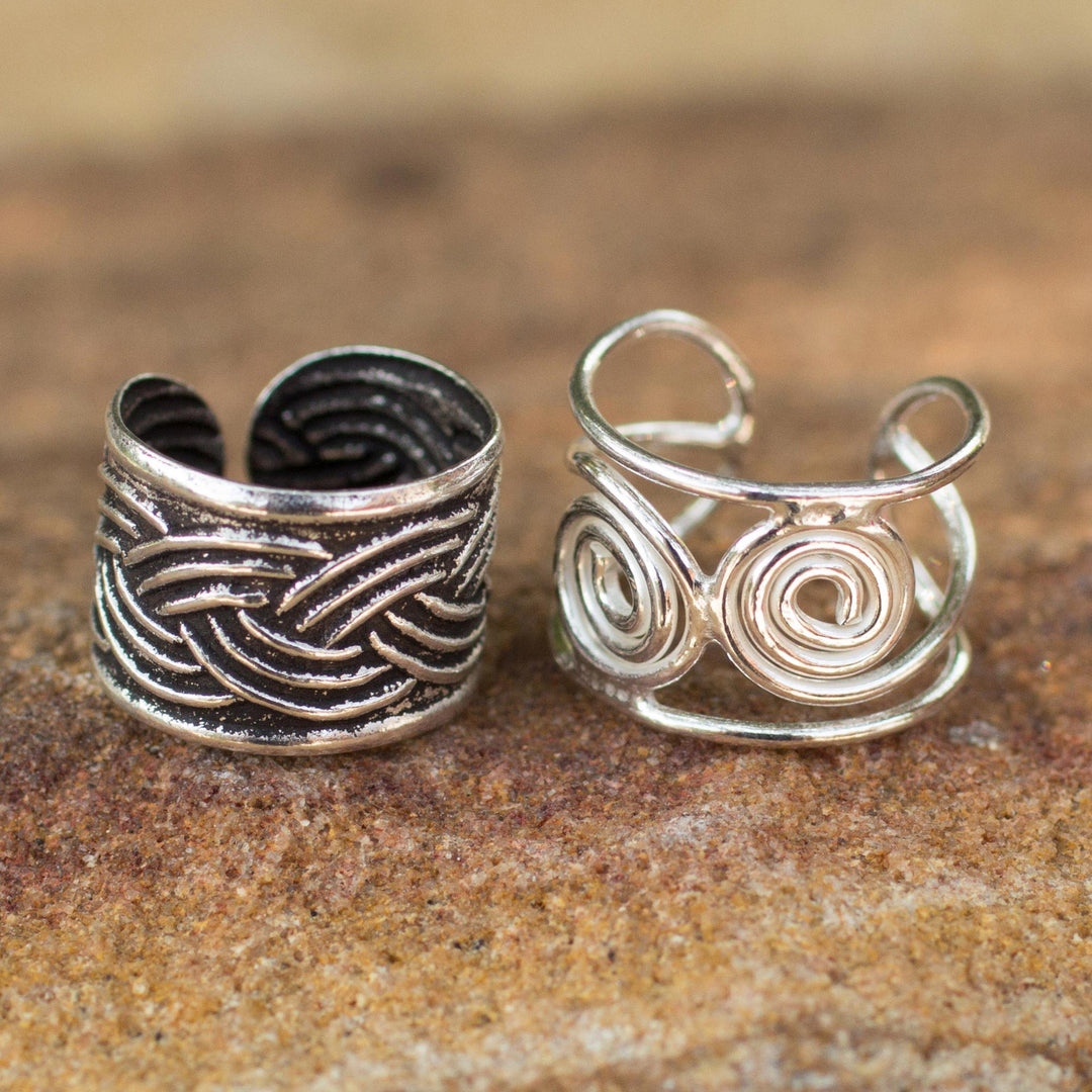 Sterling silver ear cuff earrings (Pair) - Contrasts