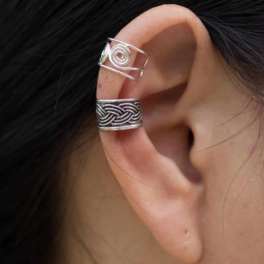 Sterling silver ear cuff earrings (Pair) - Contrasts