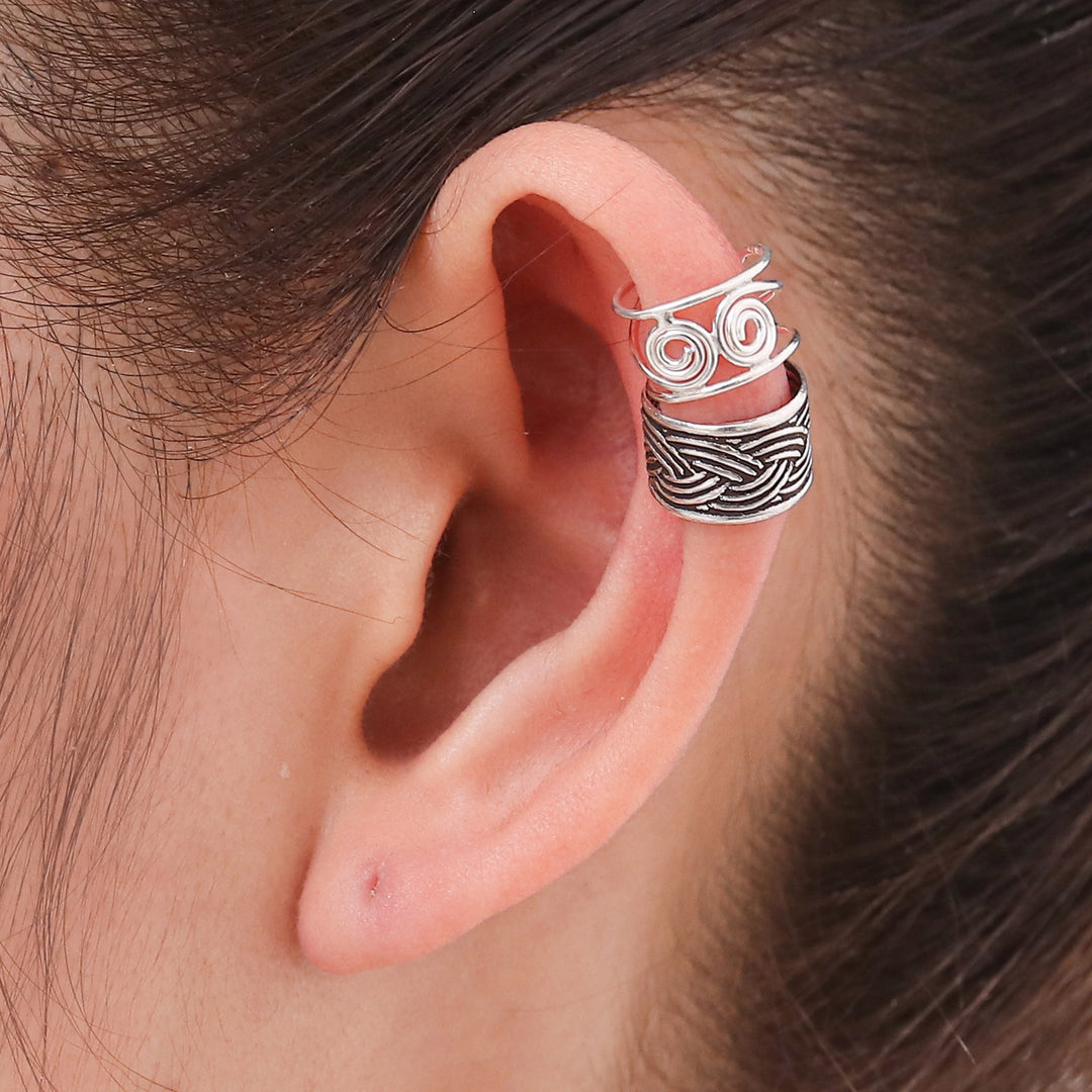 Sterling silver ear cuff earrings (Pair) - Contrasts