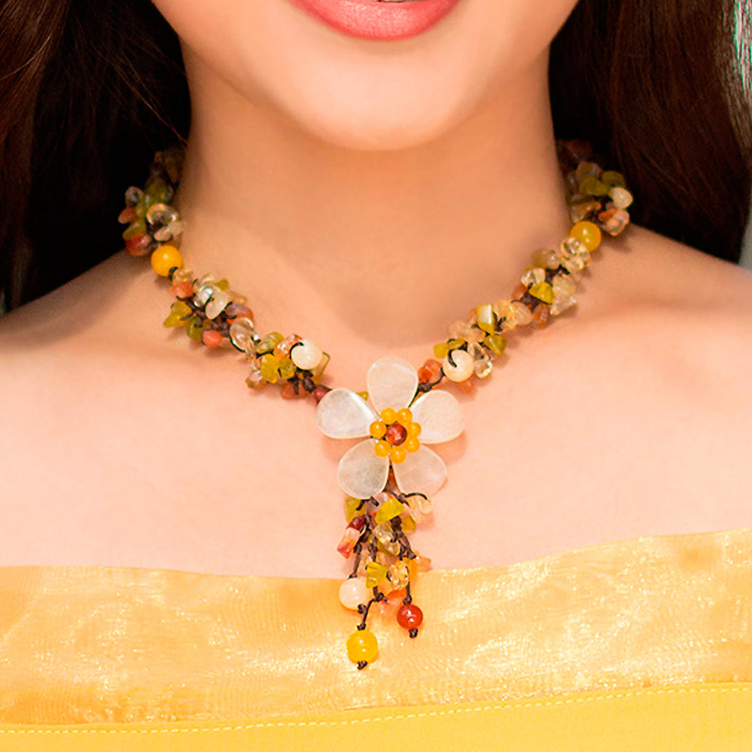Fair Trade Floral Beaded Quartz Necklace - Dazzling Bloom