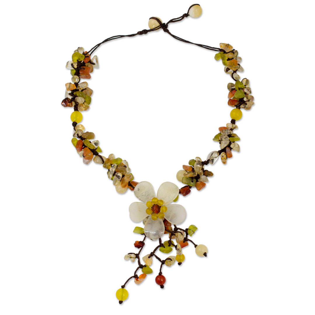 Fair Trade Floral Beaded Quartz Necklace - Dazzling Bloom