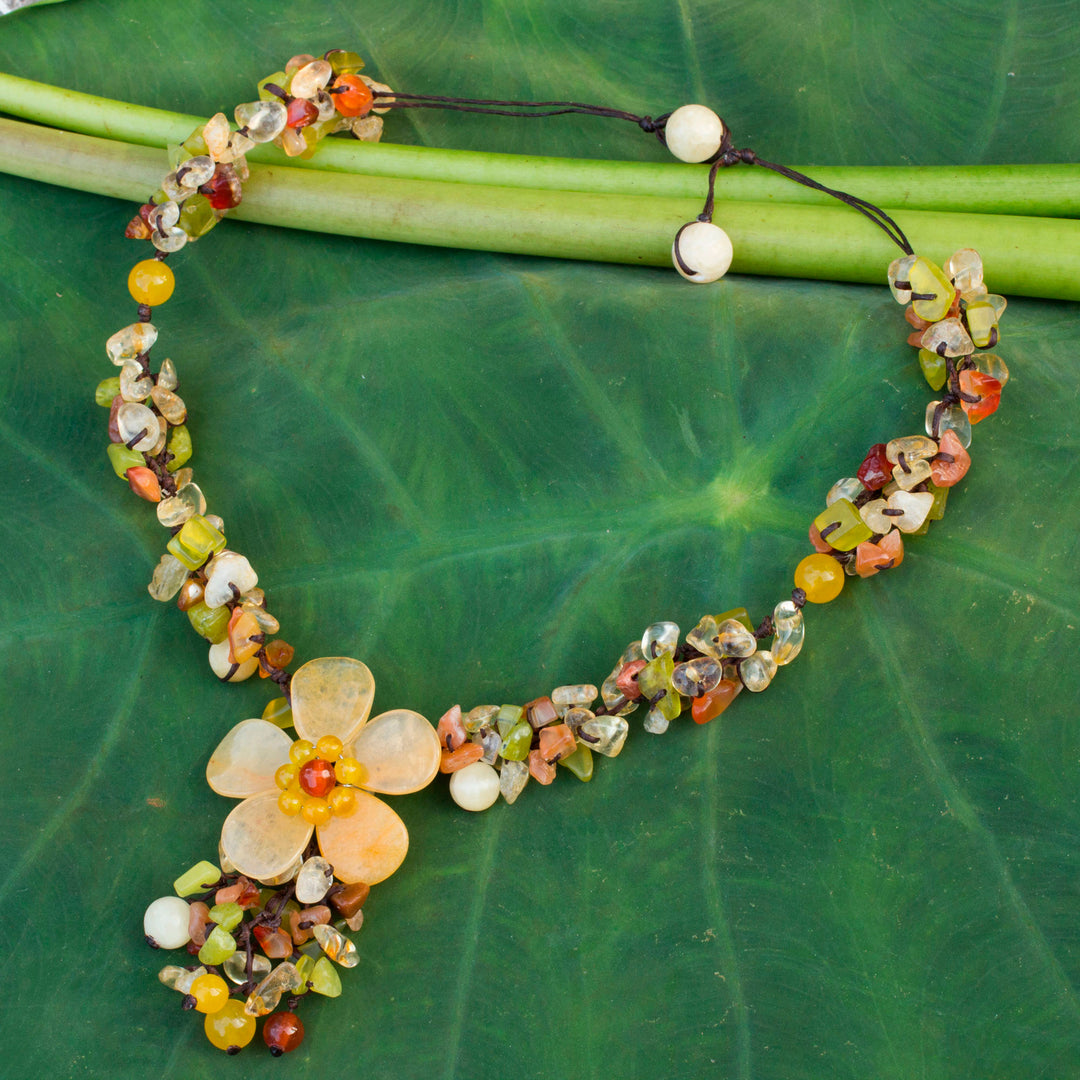 Fair Trade Floral Beaded Quartz Necklace - Dazzling Bloom