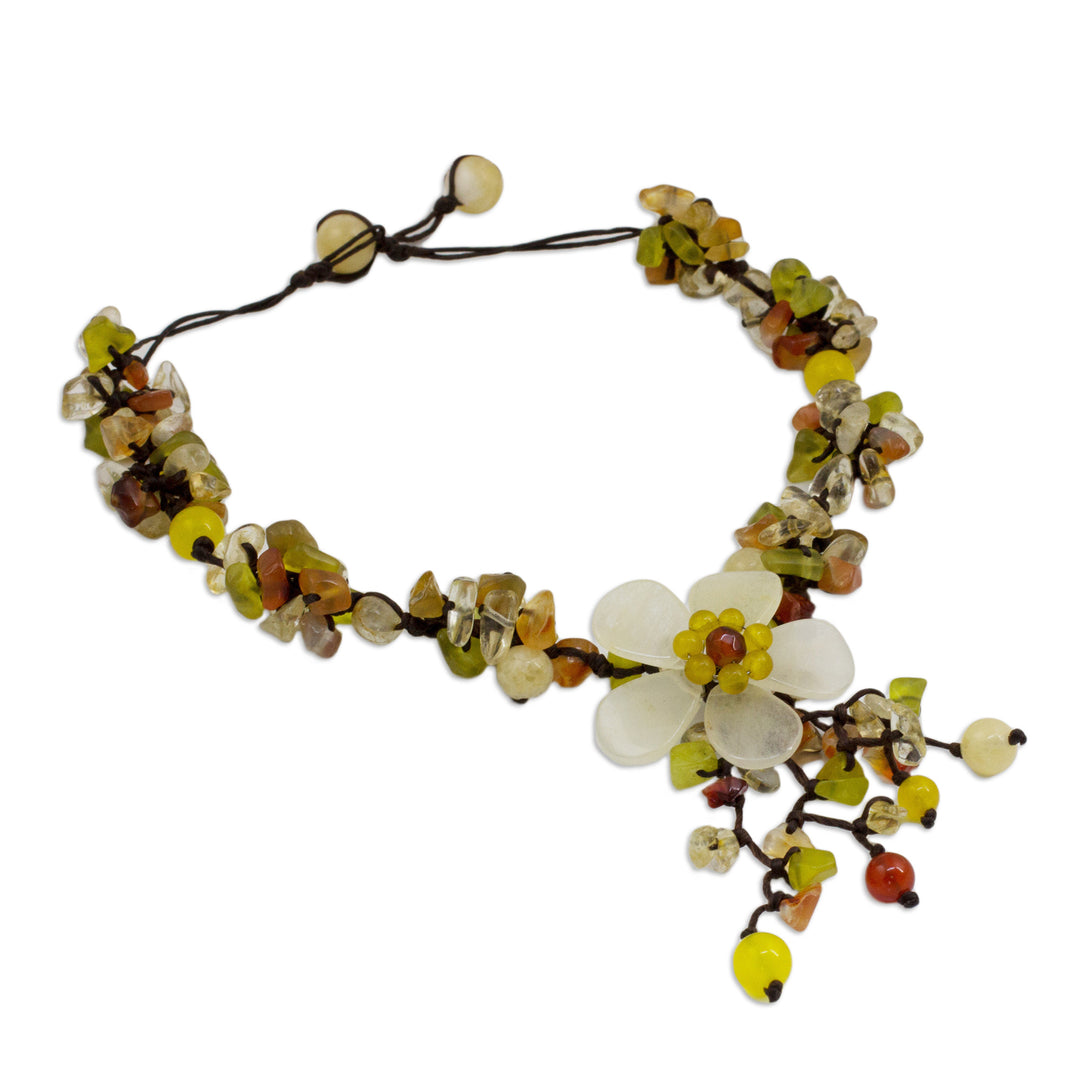 Fair Trade Floral Beaded Quartz Necklace - Dazzling Bloom