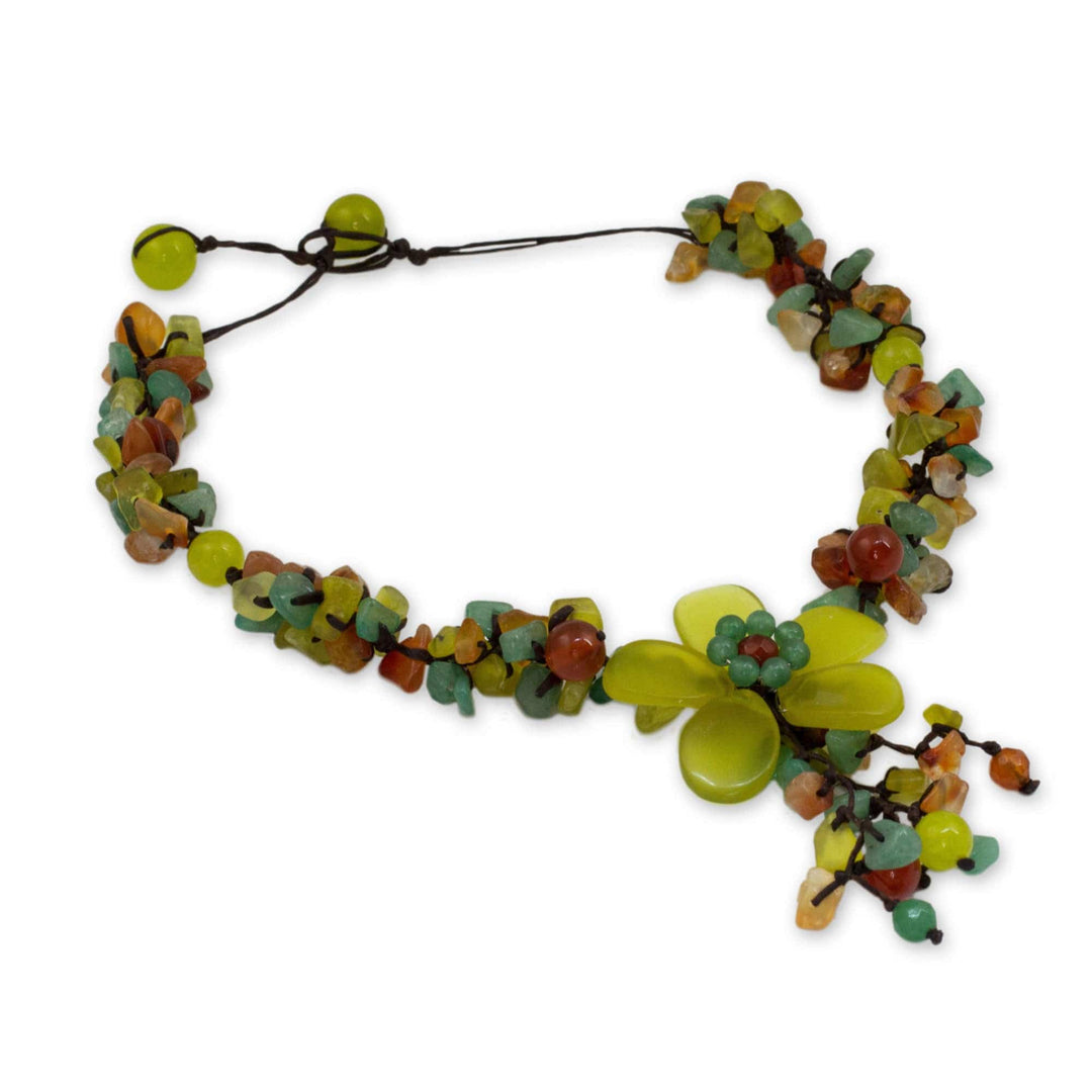 Hand Made Floral Carnelian and Serpentine Necklace - Dazzling Bloom