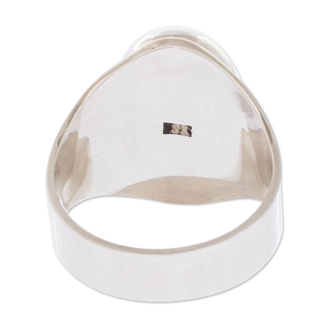 Men's Modern Sterling Silver Single Stone Jade Ring - Verdant Night