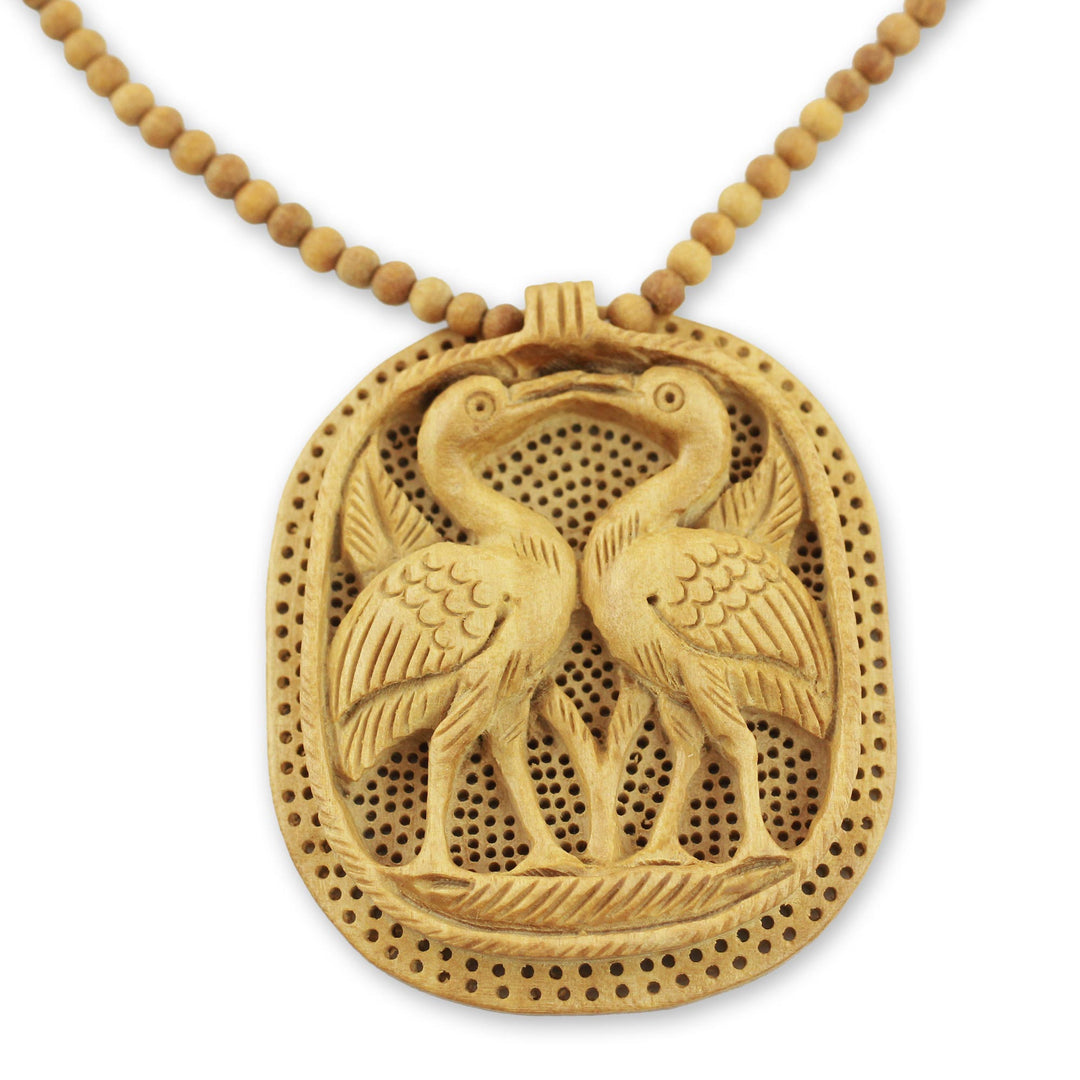 Wood pendant necklace - Swan Kiss
