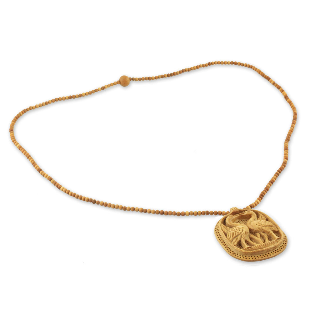 Wood pendant necklace - Swan Kiss