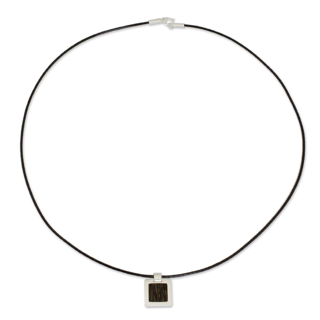 Men's sterling silver and wood pendant necklace - Forest