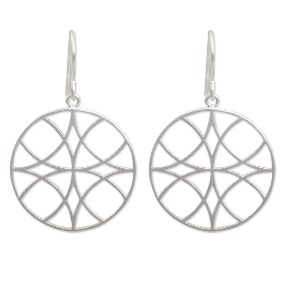 Silver dangle earrings - Snowflake Circle