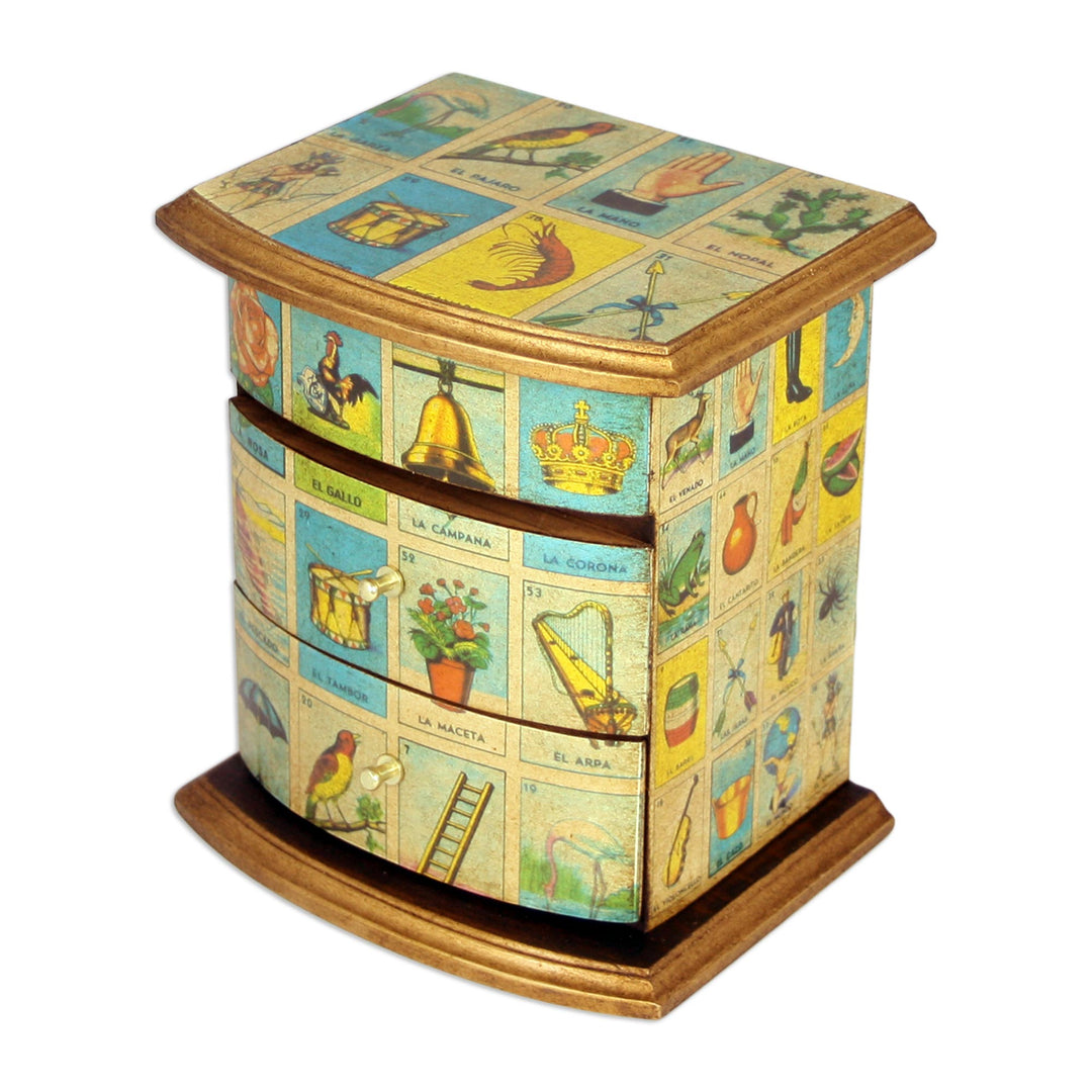 Mexican Bingo Decoupage on Wood Jewelry Box - Mexican Loteria