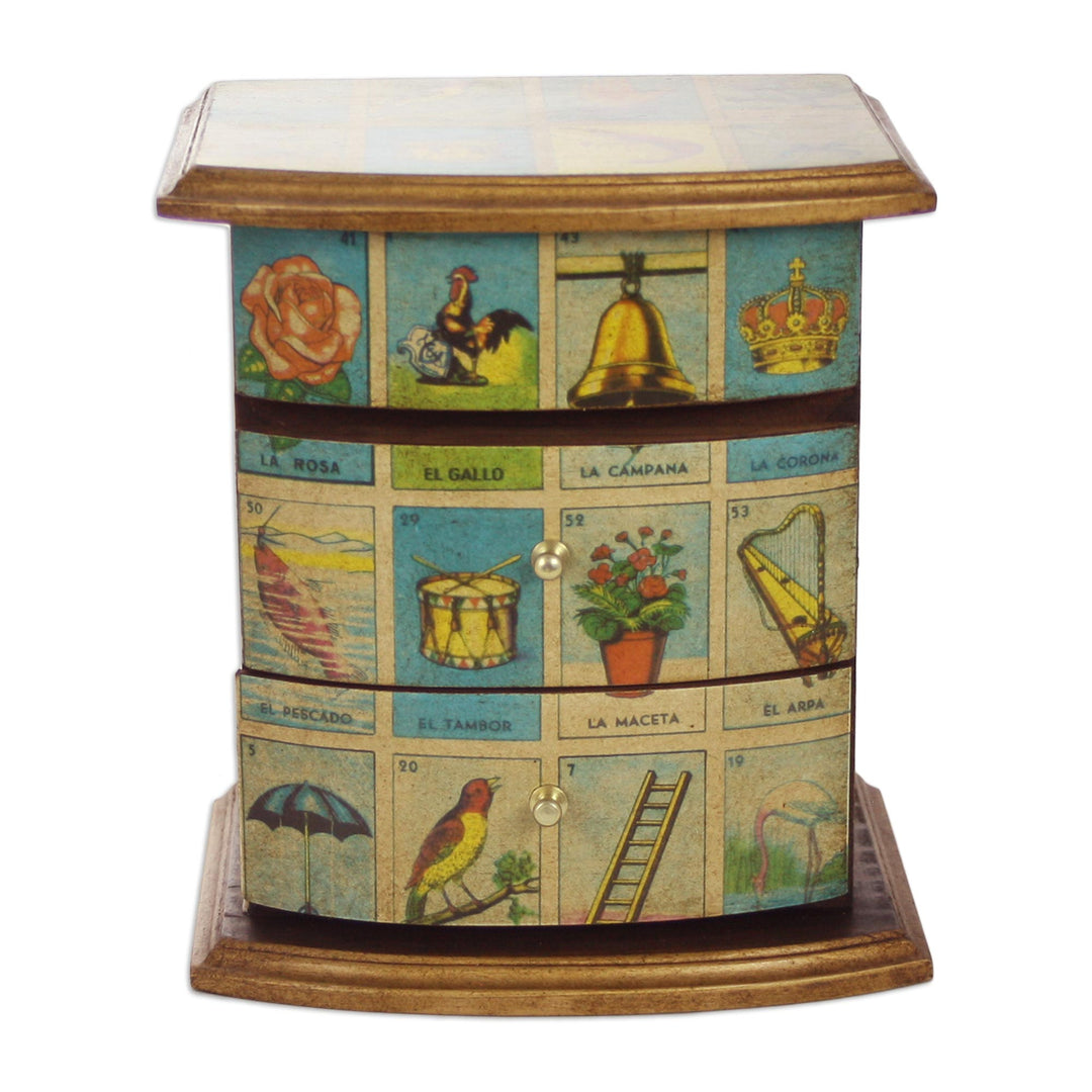 Mexican Bingo Decoupage on Wood Jewelry Box - Mexican Loteria