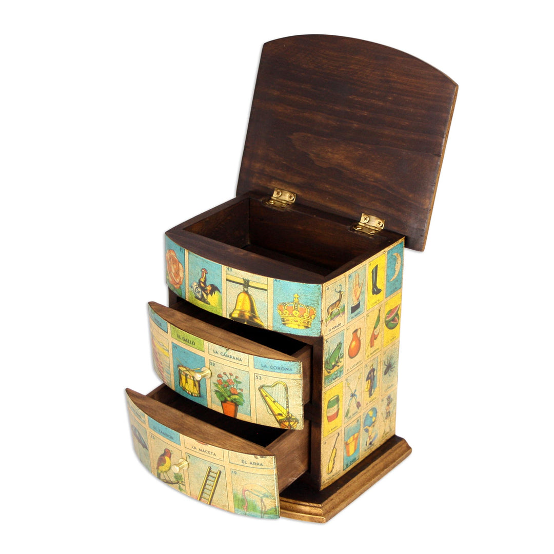 Mexican Bingo Decoupage on Wood Jewelry Box - Mexican Loteria