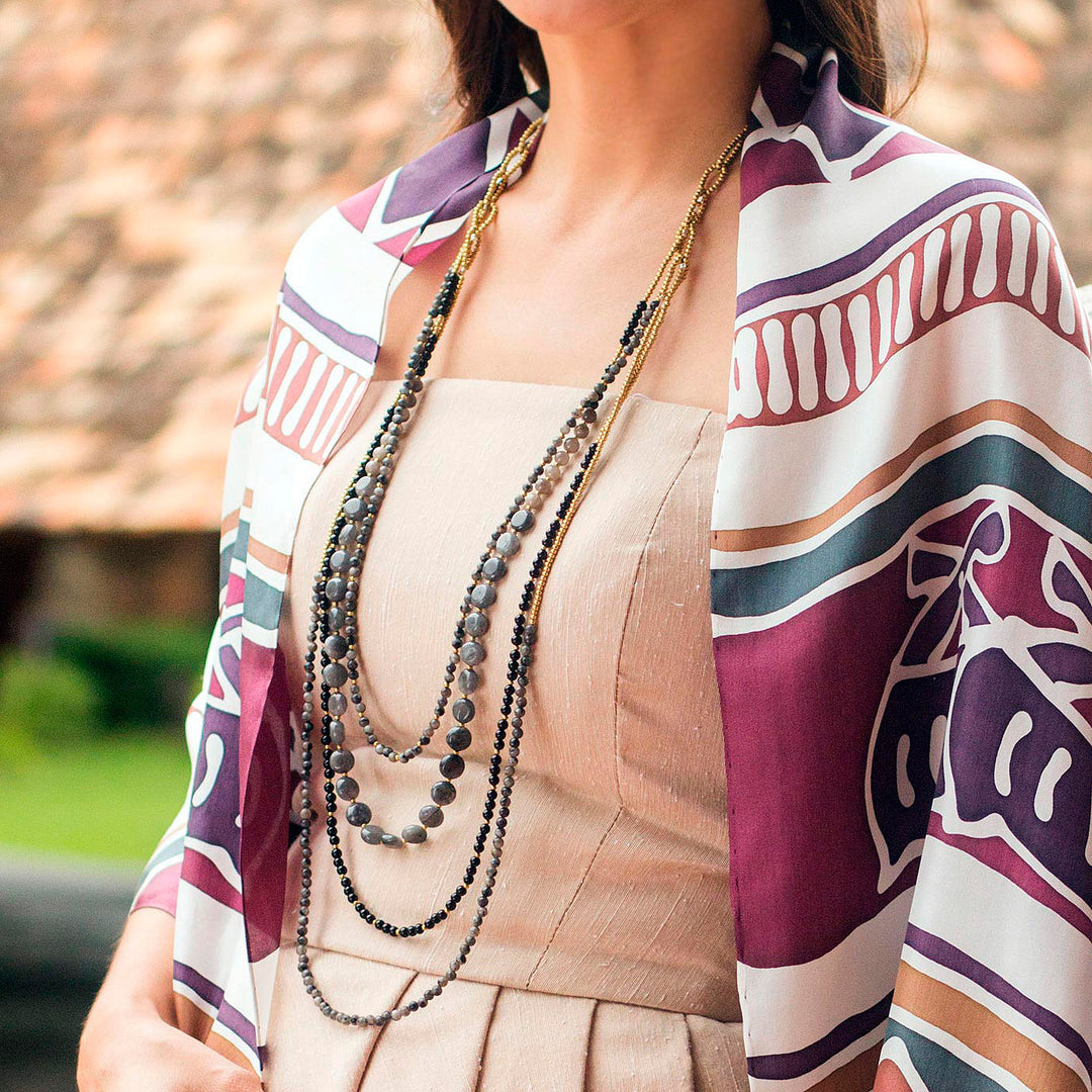 Labradorite Beaded Necklace from Thailand - Midnight Serenade