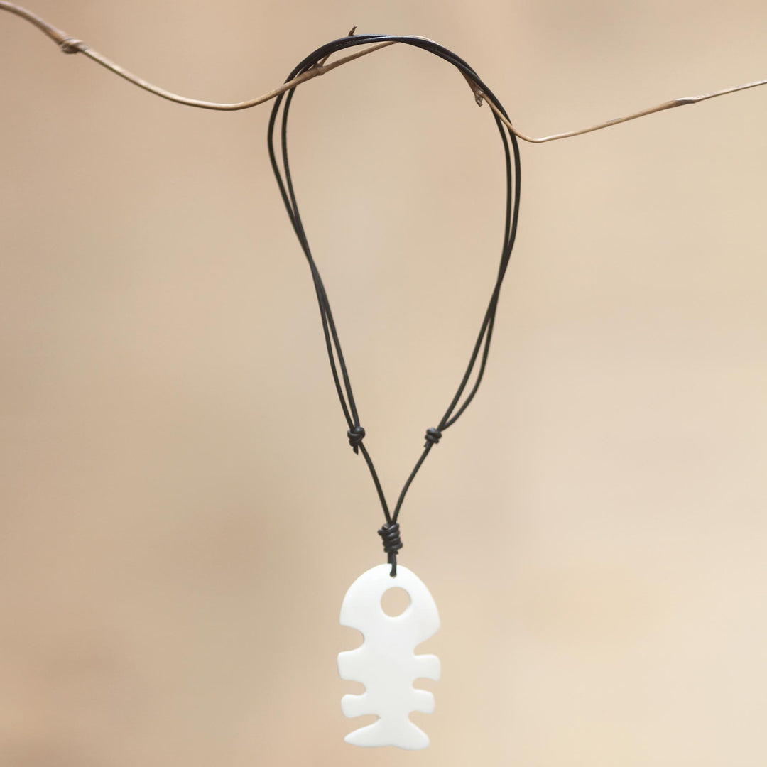 Men's bone pendant necklace - Fish Tale