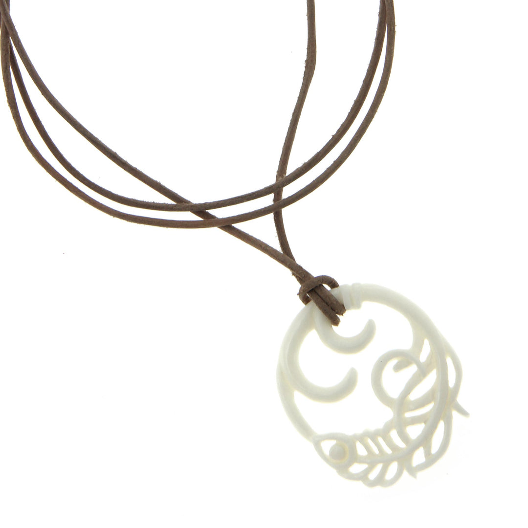 Bone pendant necklace - Peacock Feather