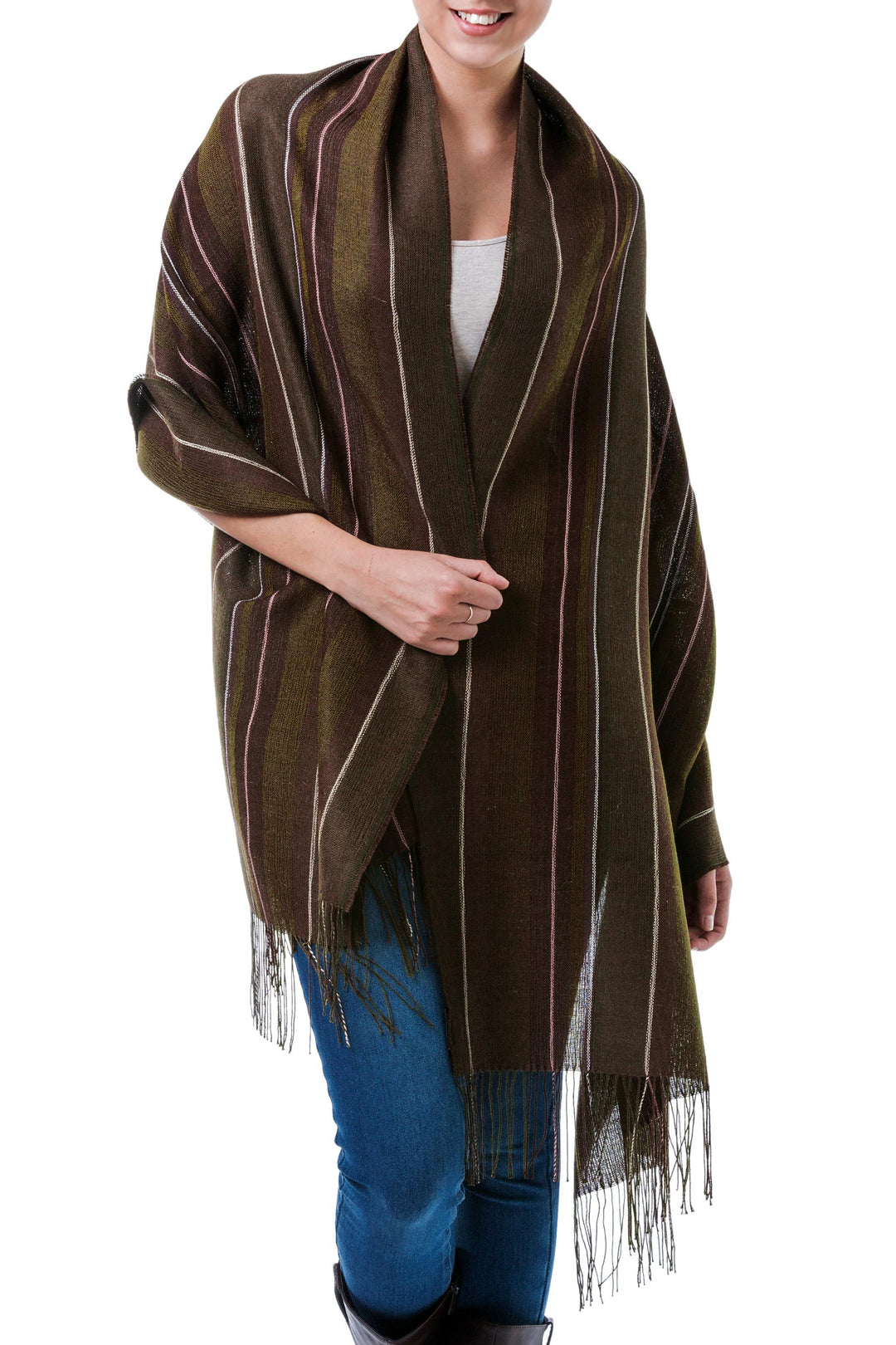 Alpaca and silk shawl - Olive Fields