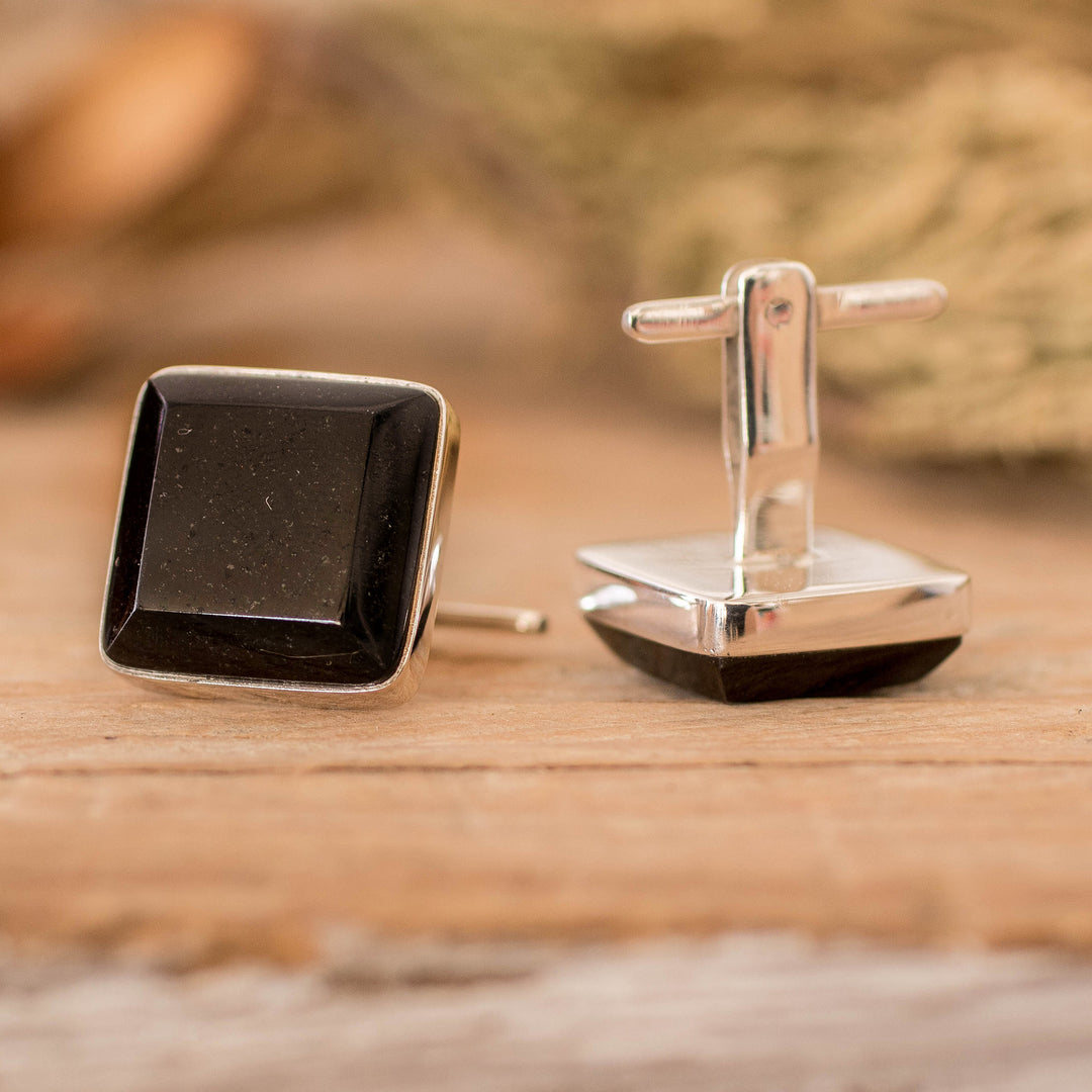 Black jade cufflinks - Maya Minimalist